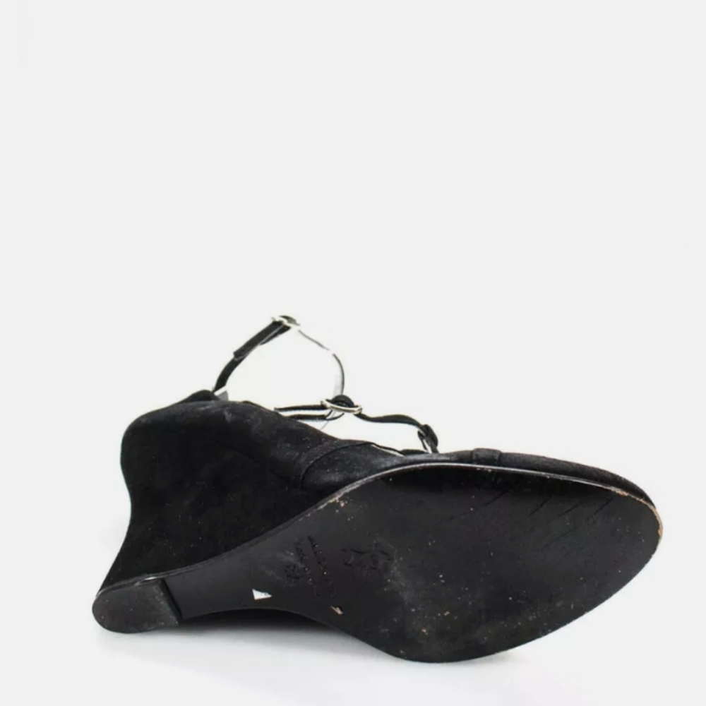 JILL STUART SUEDE CAGED WEDGES PUMPS BLACK HEELS - Picture 4 of 5